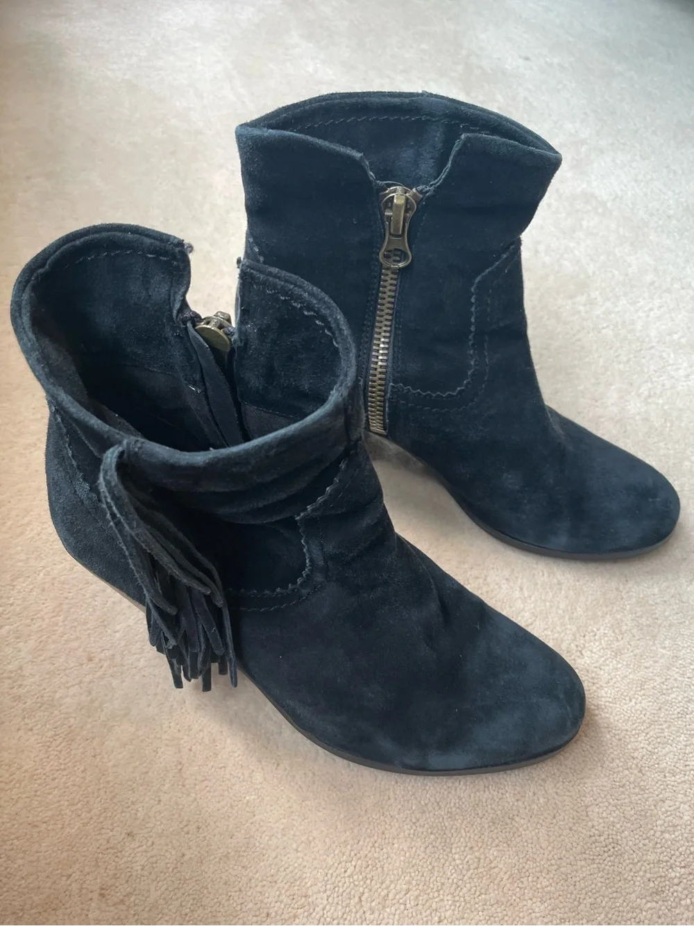 Sam Edelman Black Suede Fringe Ankle Boots